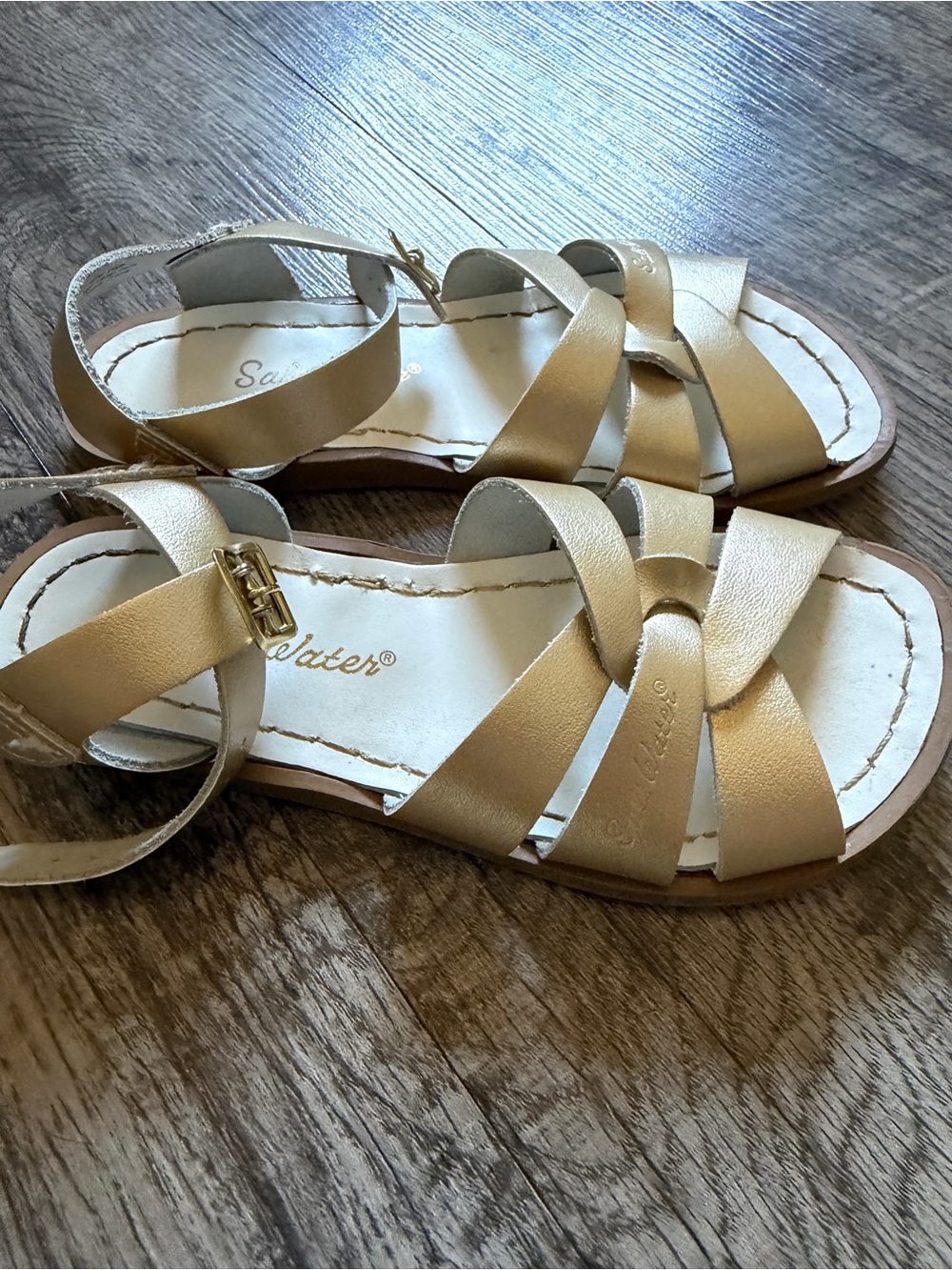 Kids Metallic Gold Strappy Sandals with Ankle Buckle